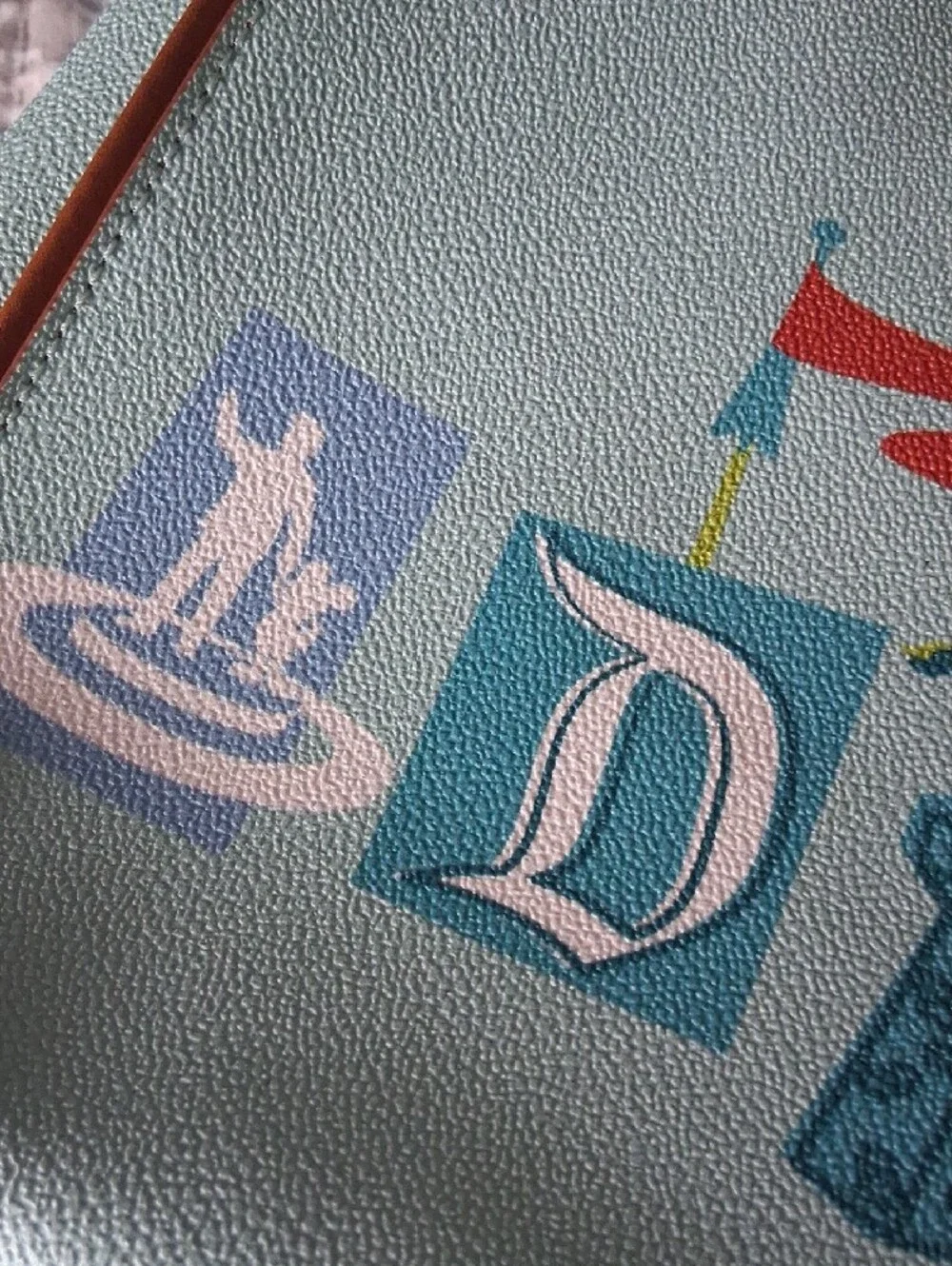 Disney Parks Dooney & Bourke Mint Castle Print Tote with Brown Leather Trim